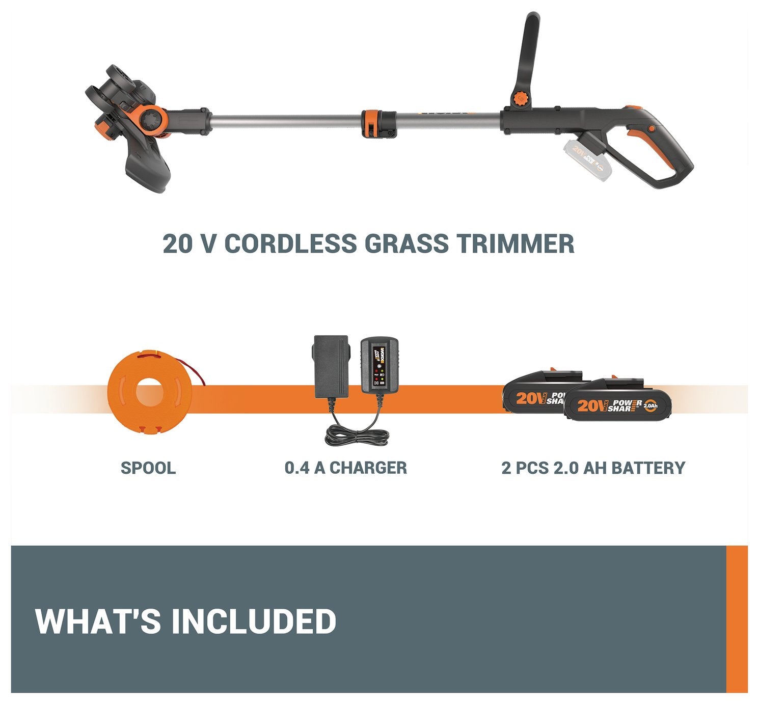 Worx 30cm Cordless Grass Trimmer with 2 Batteries - 20V — view 8