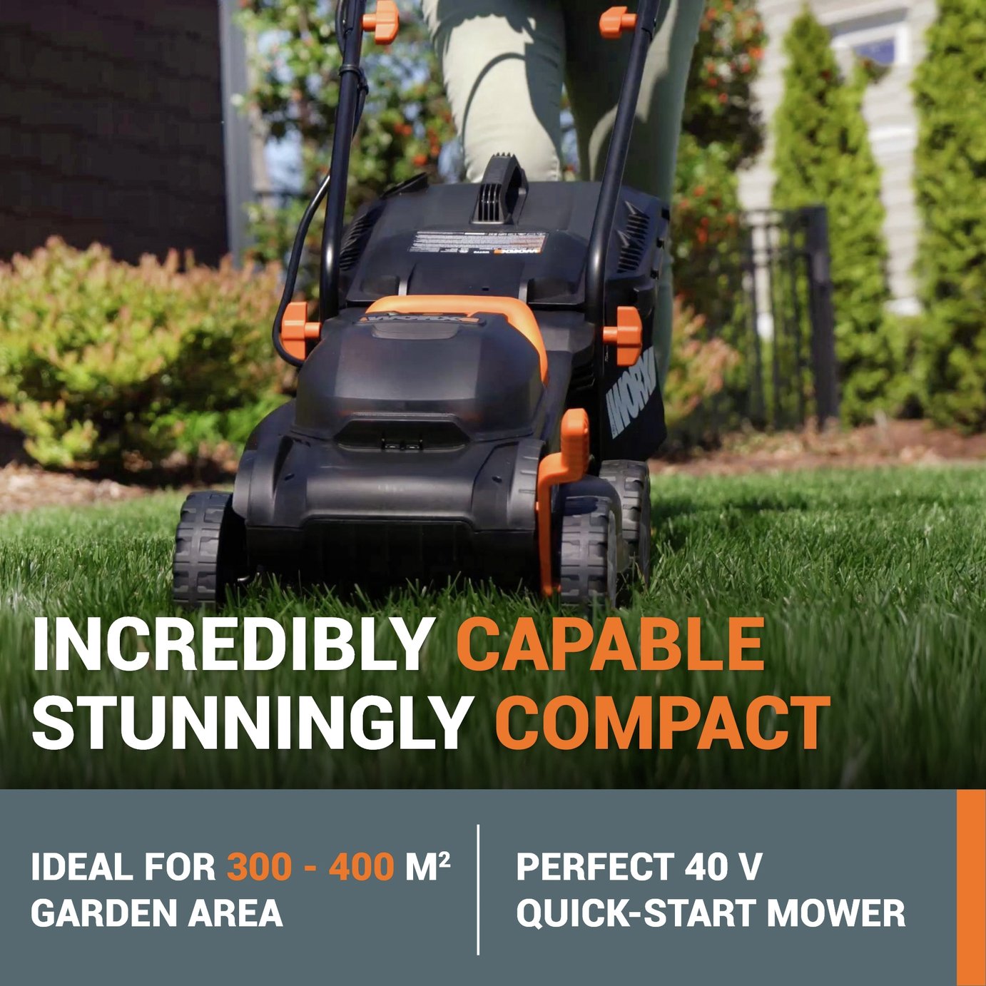Worx Cordless 34cm Rotary Lawnmower and 25cm Grass Trimmer — view 3