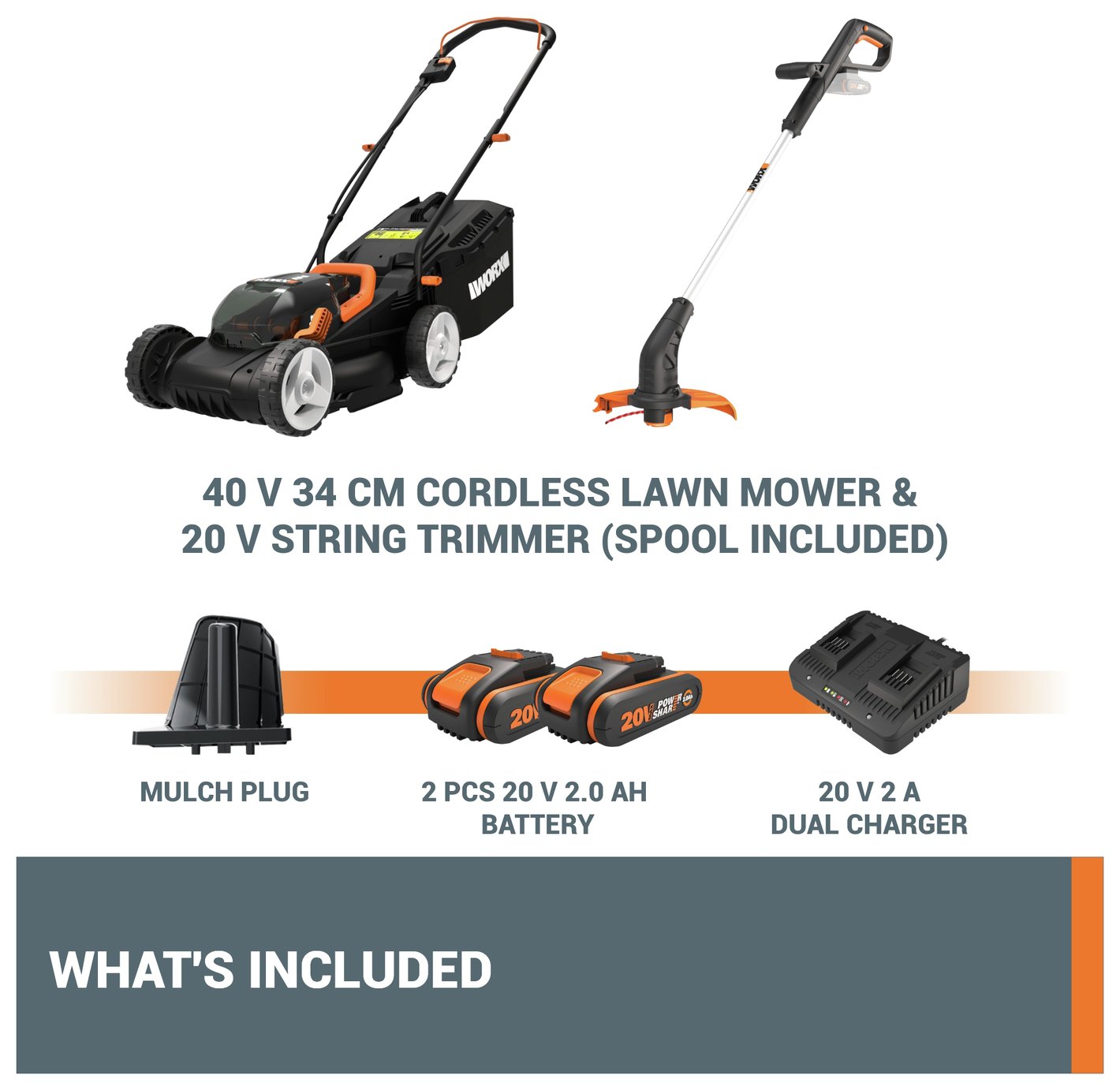 Worx Cordless 34cm Rotary Lawnmower and 25cm Grass Trimmer — view 8