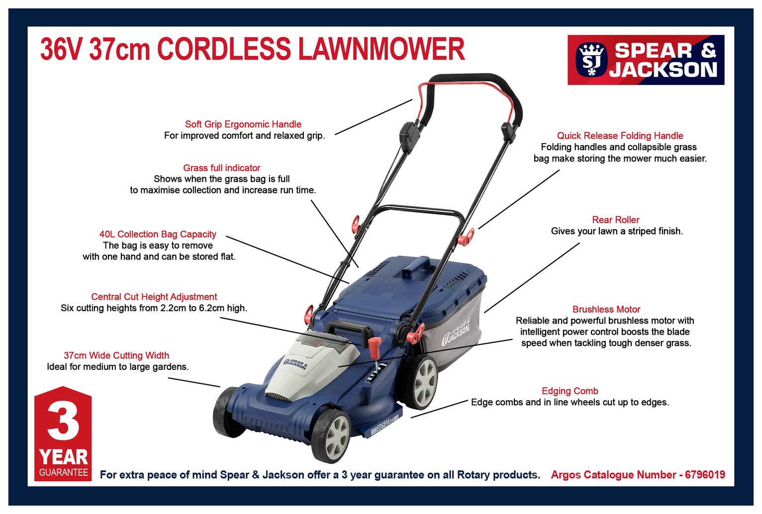 Spear & Jackson 37cm Cordless Rotary Lawnmower - 36V — view 10