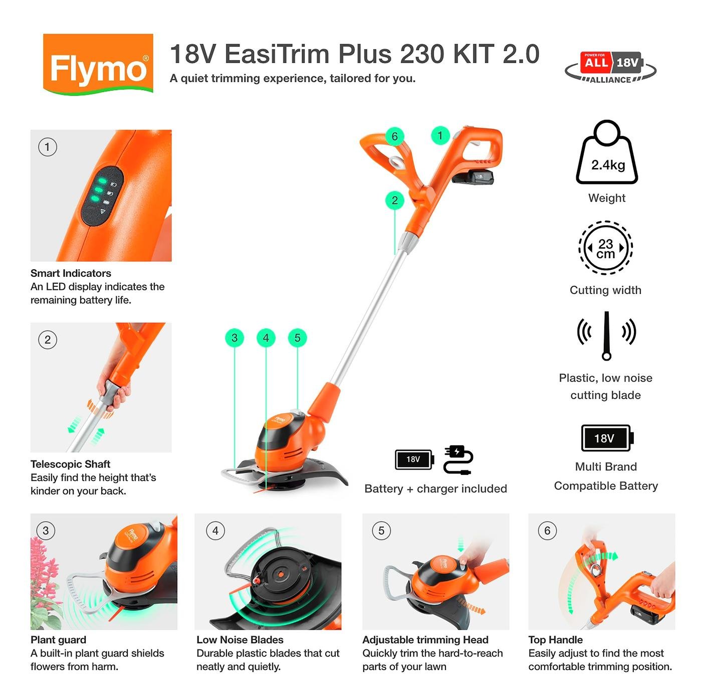 Flymo EasiTrim Plus 230 23cm Cordless Grass Trimmer - 18V — view 2