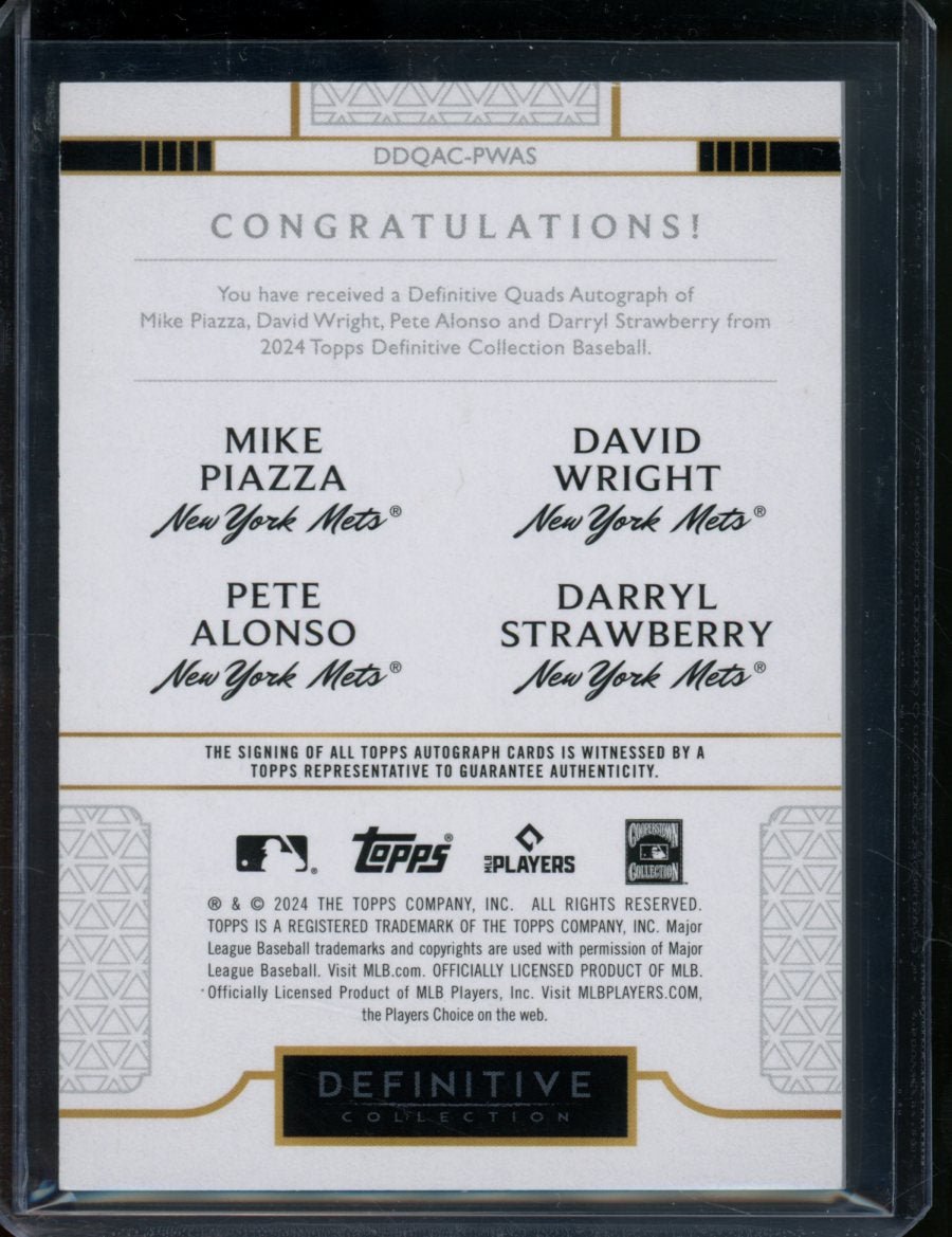 2024 Topps Definitive Collection Mike Piazza/David Wright/Pete Alonso/Darryl Strawberry Quad Auto 1/1