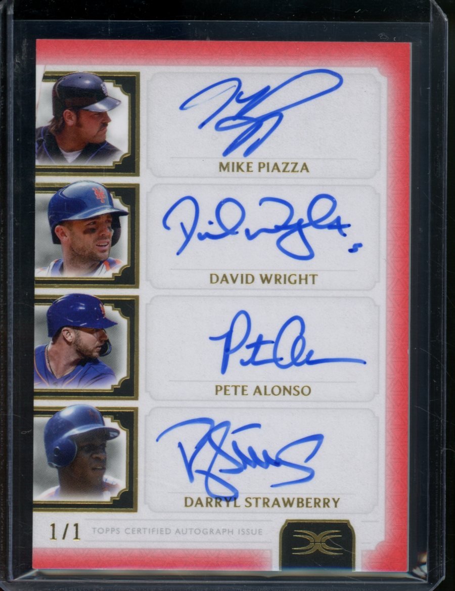 2024 Topps Definitive Collection Mike Piazza/David Wright/Pete Alonso/Darryl Strawberry Quad Auto 1/1 — view 2