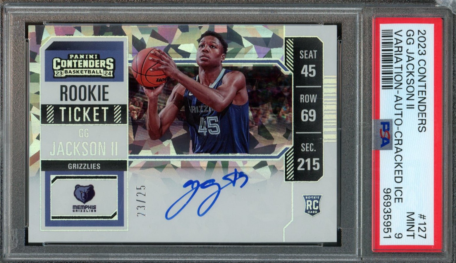 2023 Panini Contenders GG Jackson II Rookie Ticket Auto Cracked Ice /25 PSA 9 Grizzlies — view 2