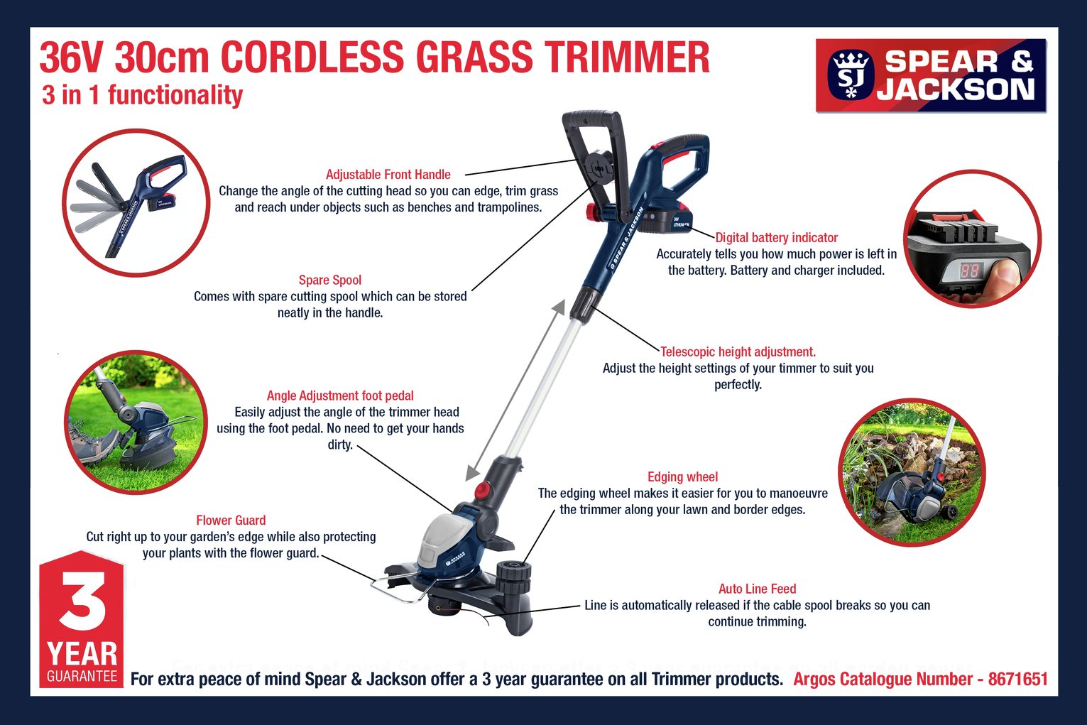 Spear & Jackson 30cm Cordless Grass Trimmer - 36V — view 3