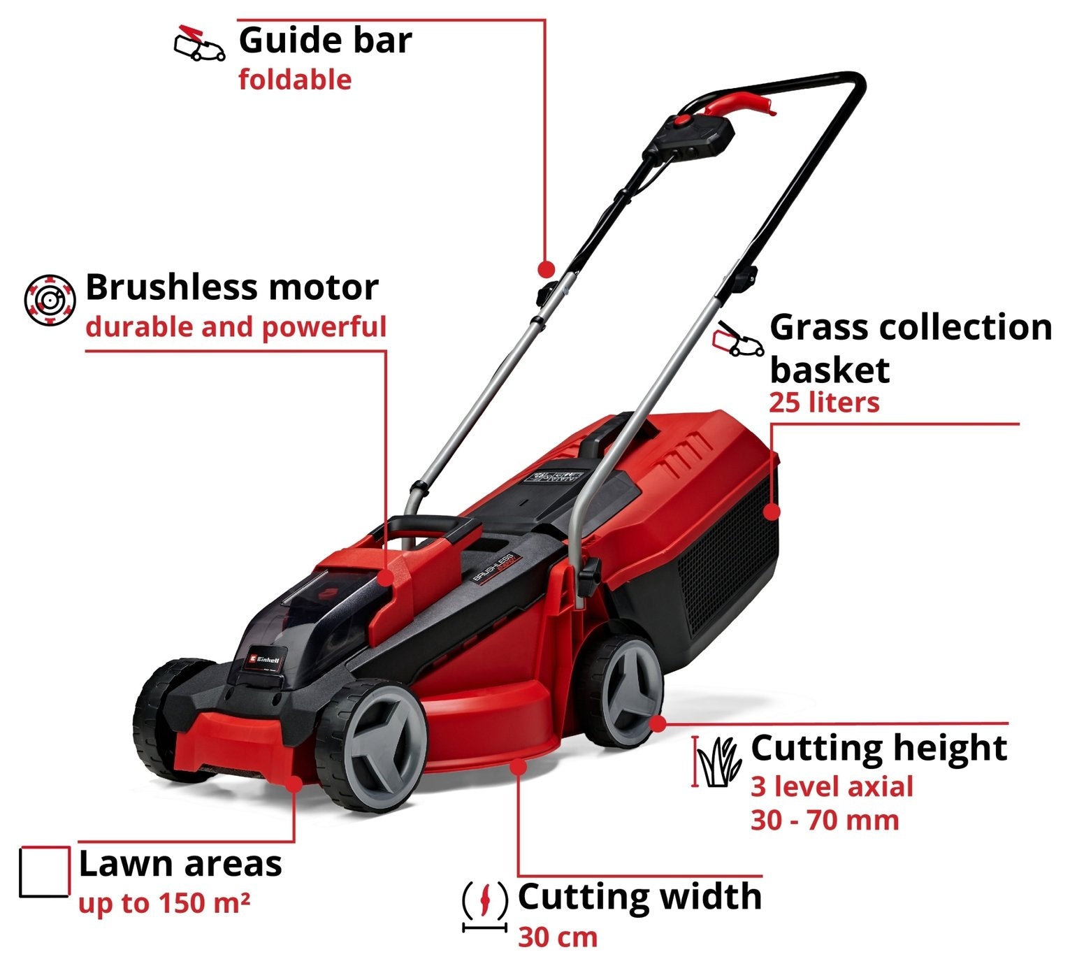 Einhell 30cm Cordless Rotary Lawnmower - 18V — view 3