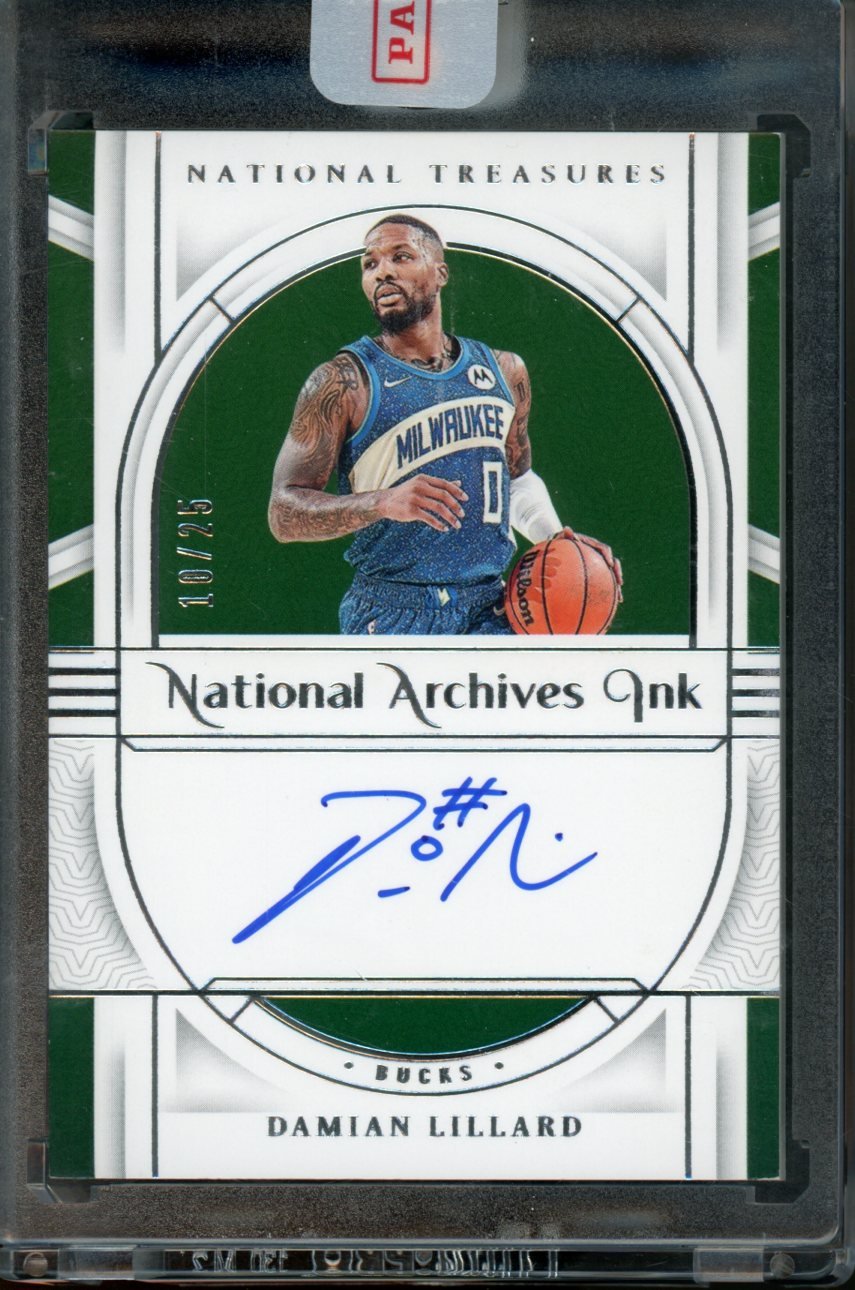 2023 Panini National Treasures Daminan Lillard National Archives Ink Auto Green /25 Bucks — view 2