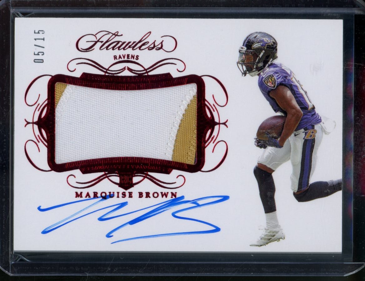 2019 Panini Flawless Marquise Brown Rookie Patch Auto Red /15 Ravens — view 2